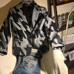 Geometric Black and Gray Women's Blazer